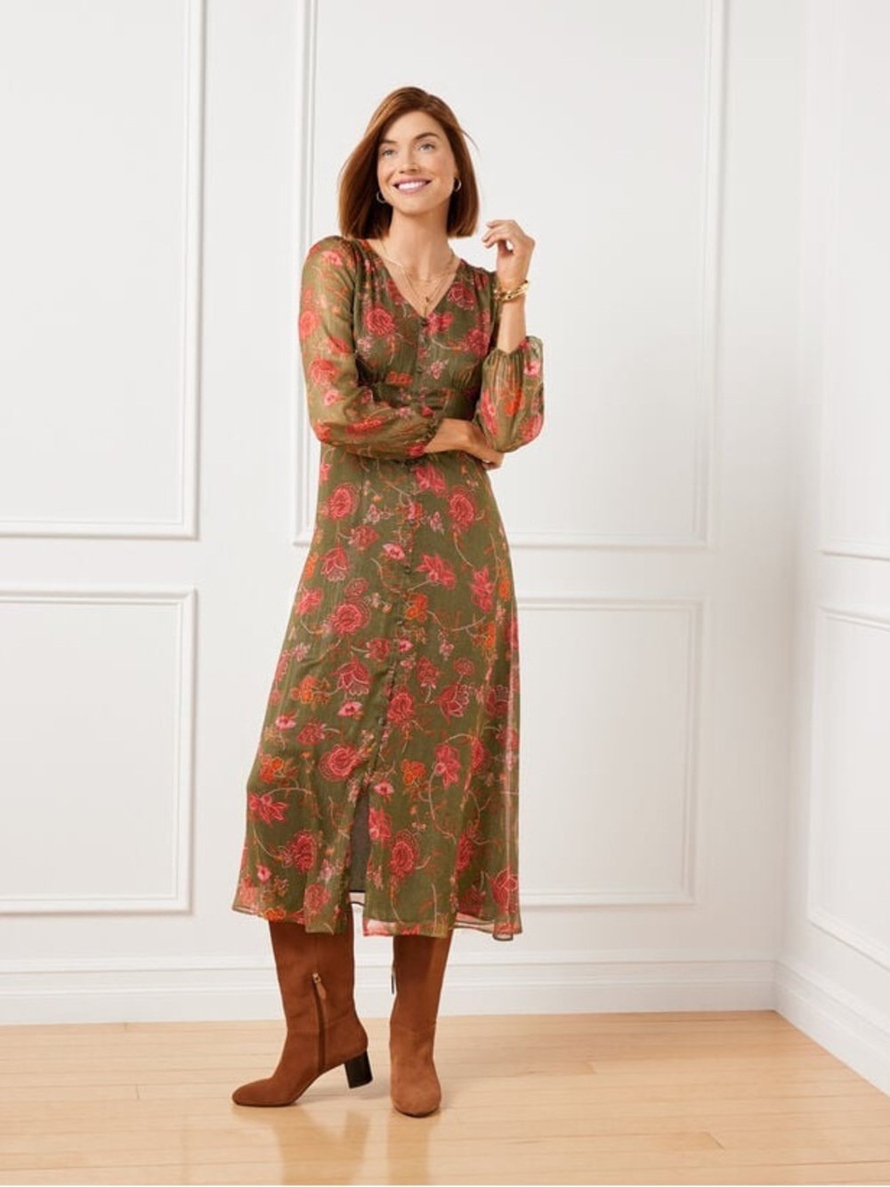 Talbots 16W Like New MIDI DRESS - GRACEFUL FLORAL Fit and Flare Dress